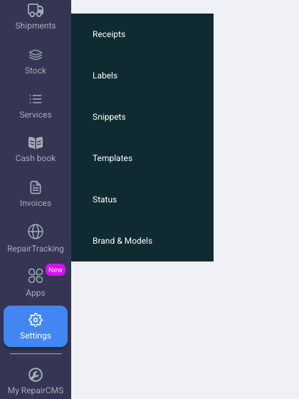 Open Settings menu with the Labels entry