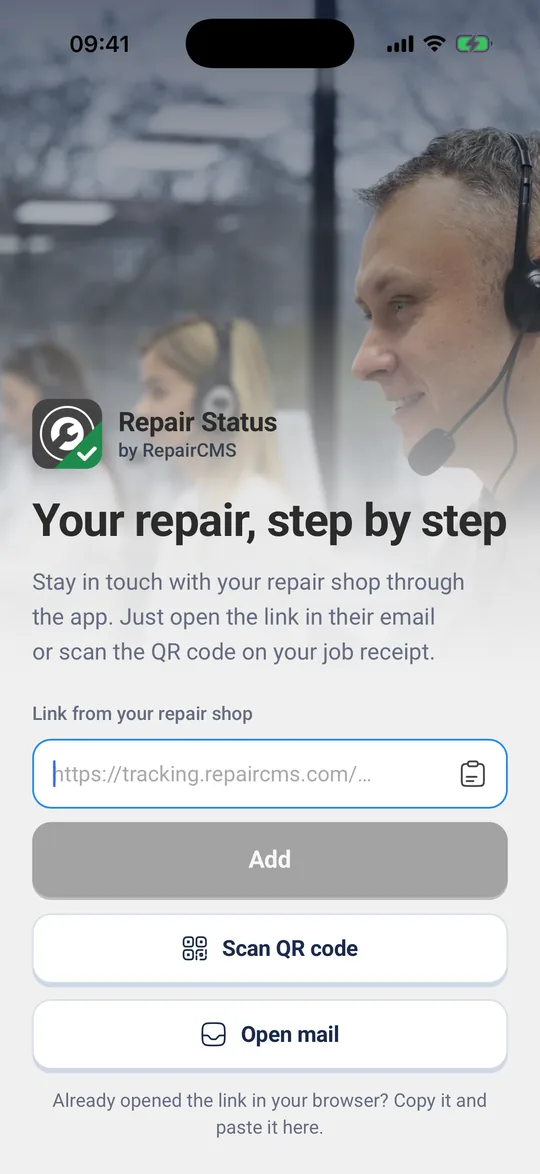 Field “Link from your repair shop” with the “Add” button