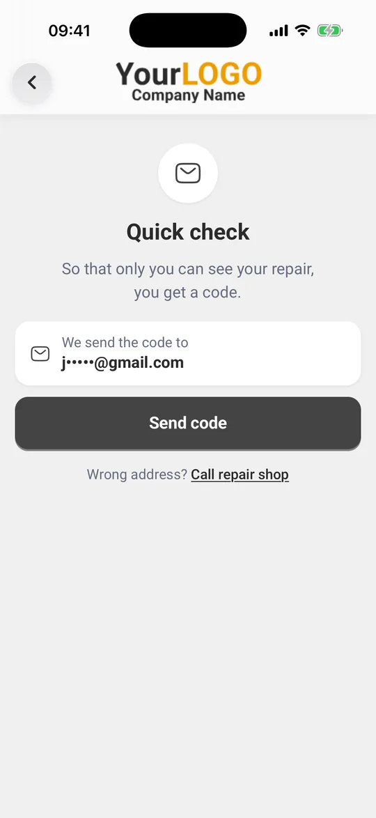 Screen “Quick check” with the address the code goes to and the “Send code” button