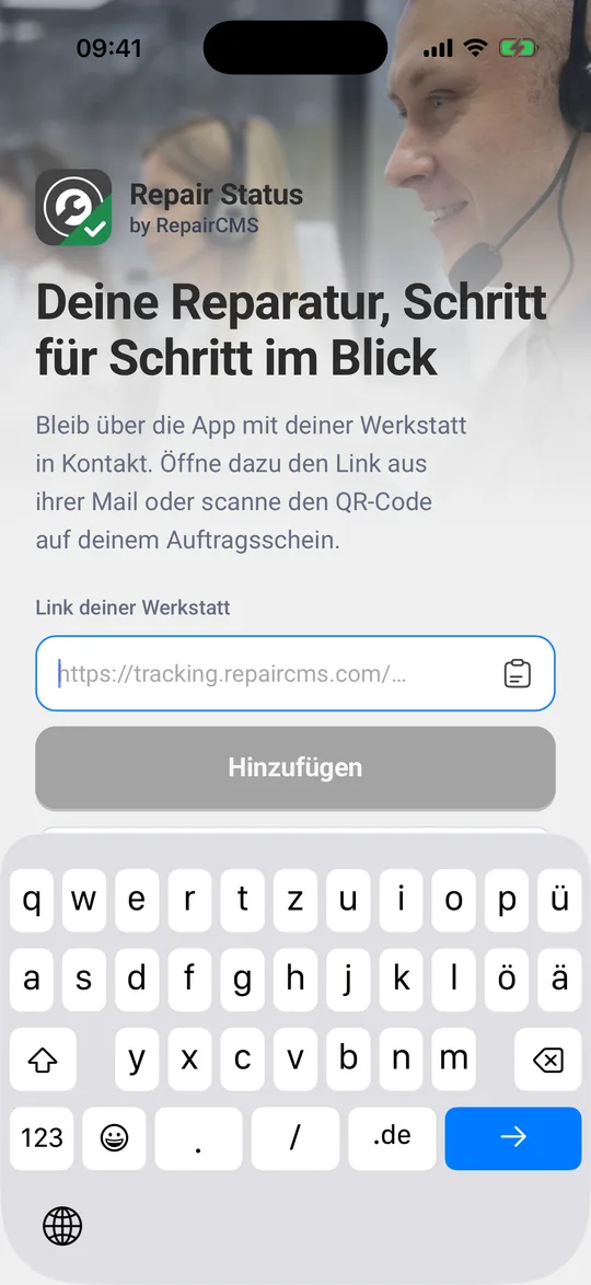Feld „Link deiner Werkstatt“ mit dem Knopf „Hinzufügen“